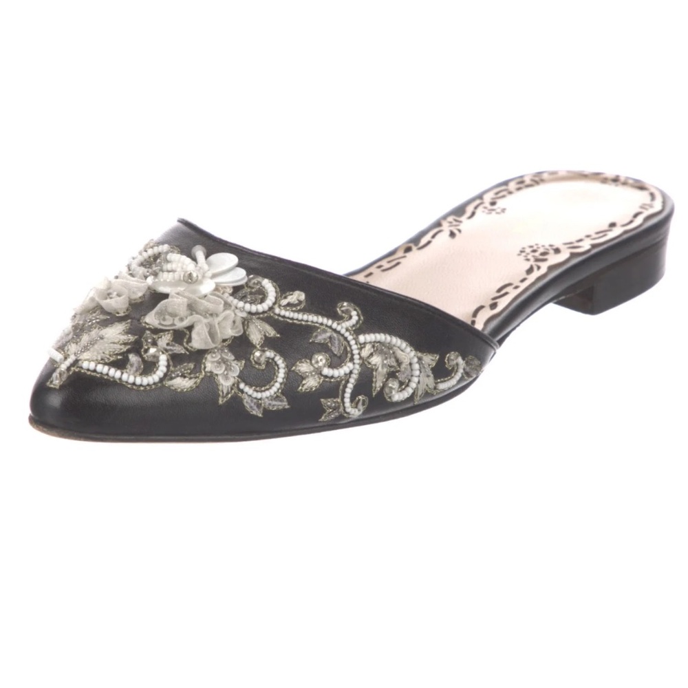 REDUCED MARCHESA LEATHER BEADED ACCENTS MULES SLIDES 37.5. US 7
